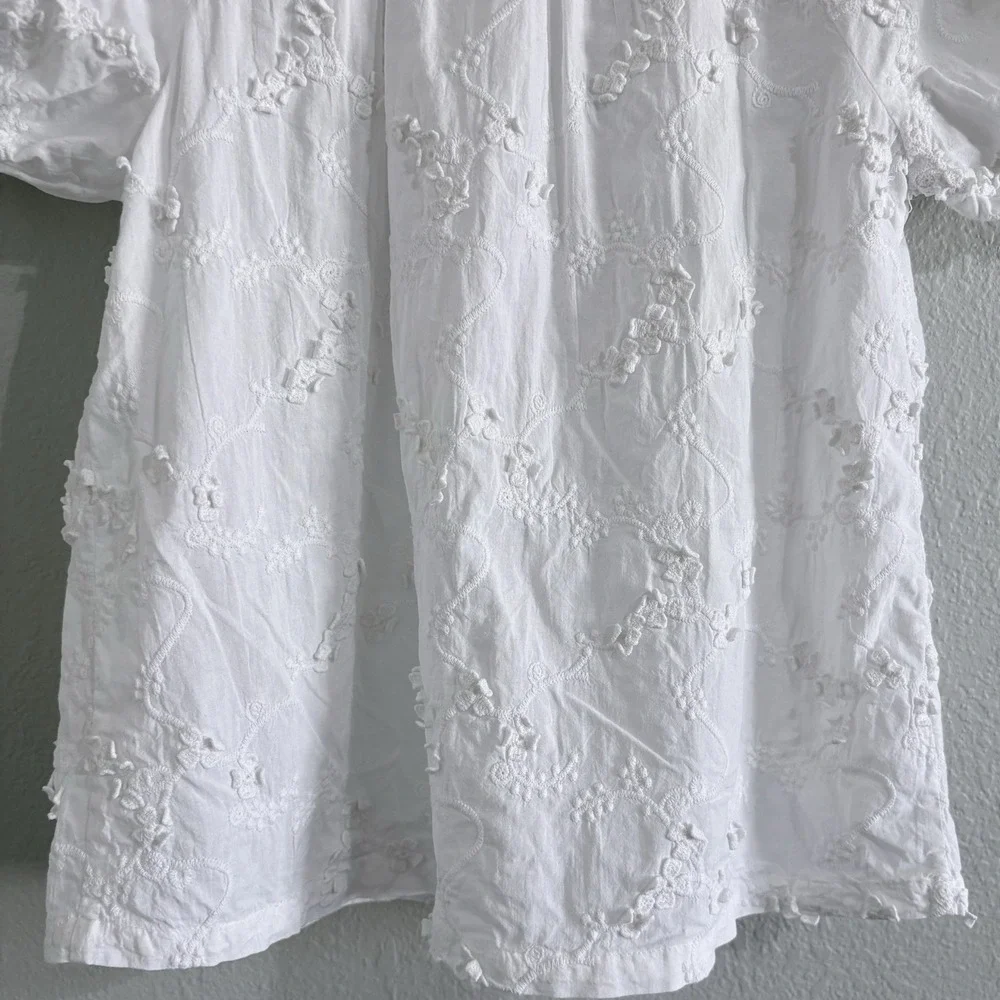 Mini Boden Girls 6-7Y White Embroidered Cotton Peter Pan Collar Blouse